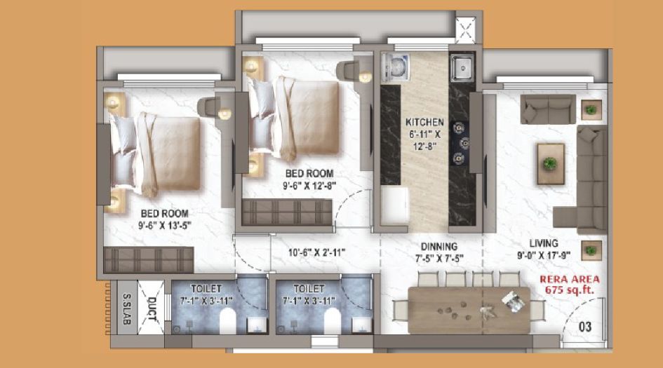 Nicco-Sundar-Milan-FLoor-Plan-2 BHK - 675 Sqft